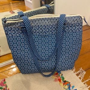 Blue Patterned Zip-Up Tote Bag